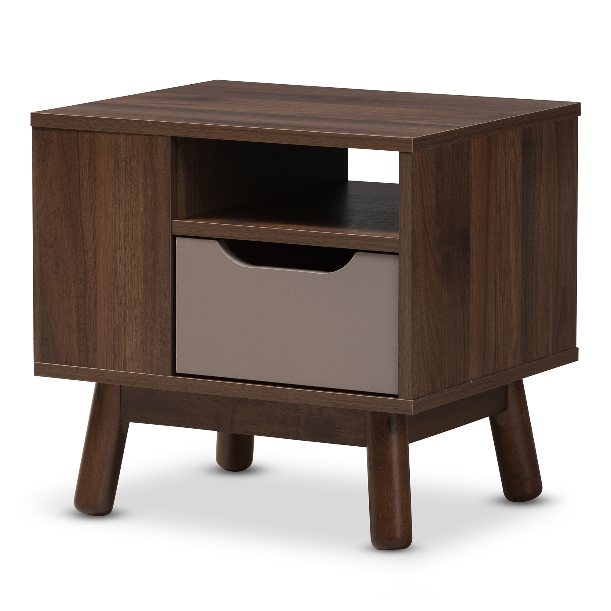 Baxton Studio Britta Mid Century Modern Walnut Brown and Grey Two